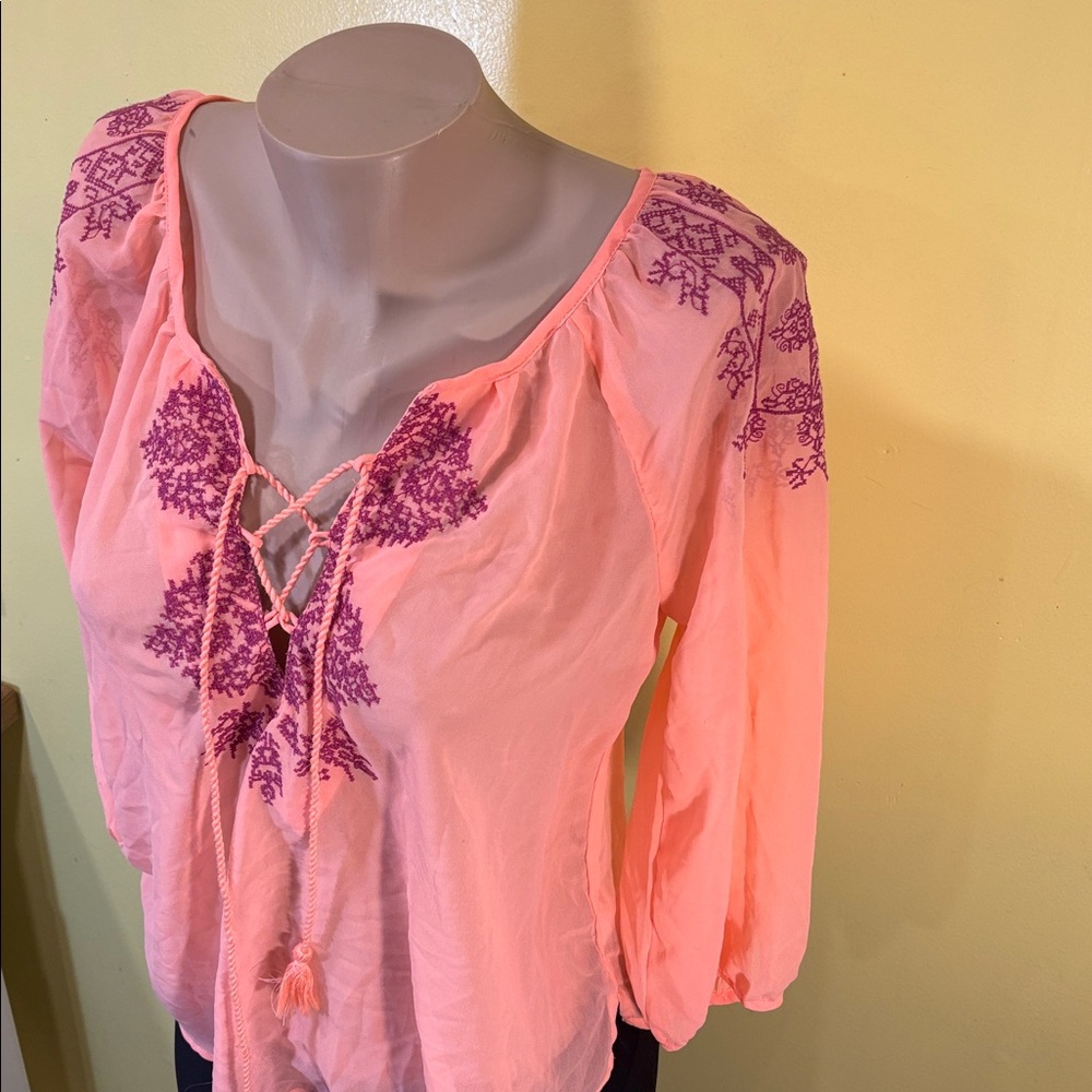 Peach Embroidered Women's Top - Picture 2 of 7